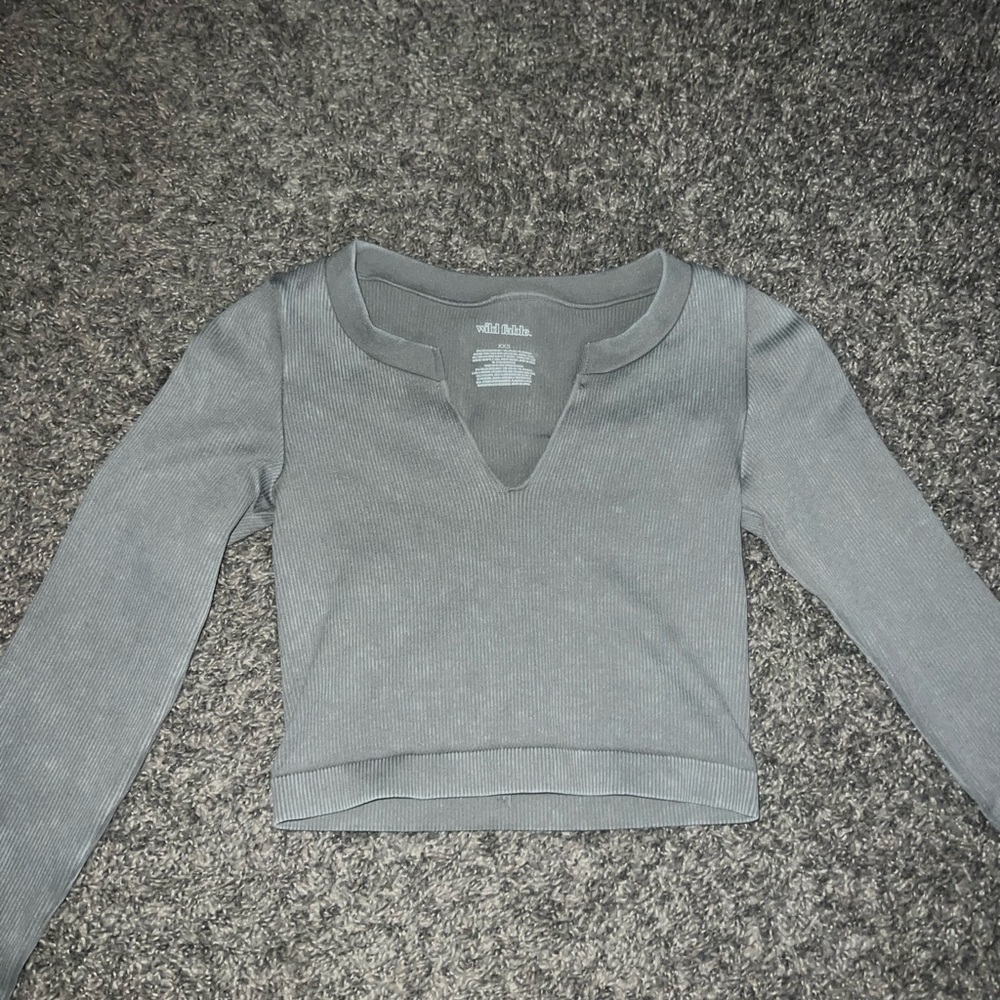 Gray/green Long Sleeve Crop Top